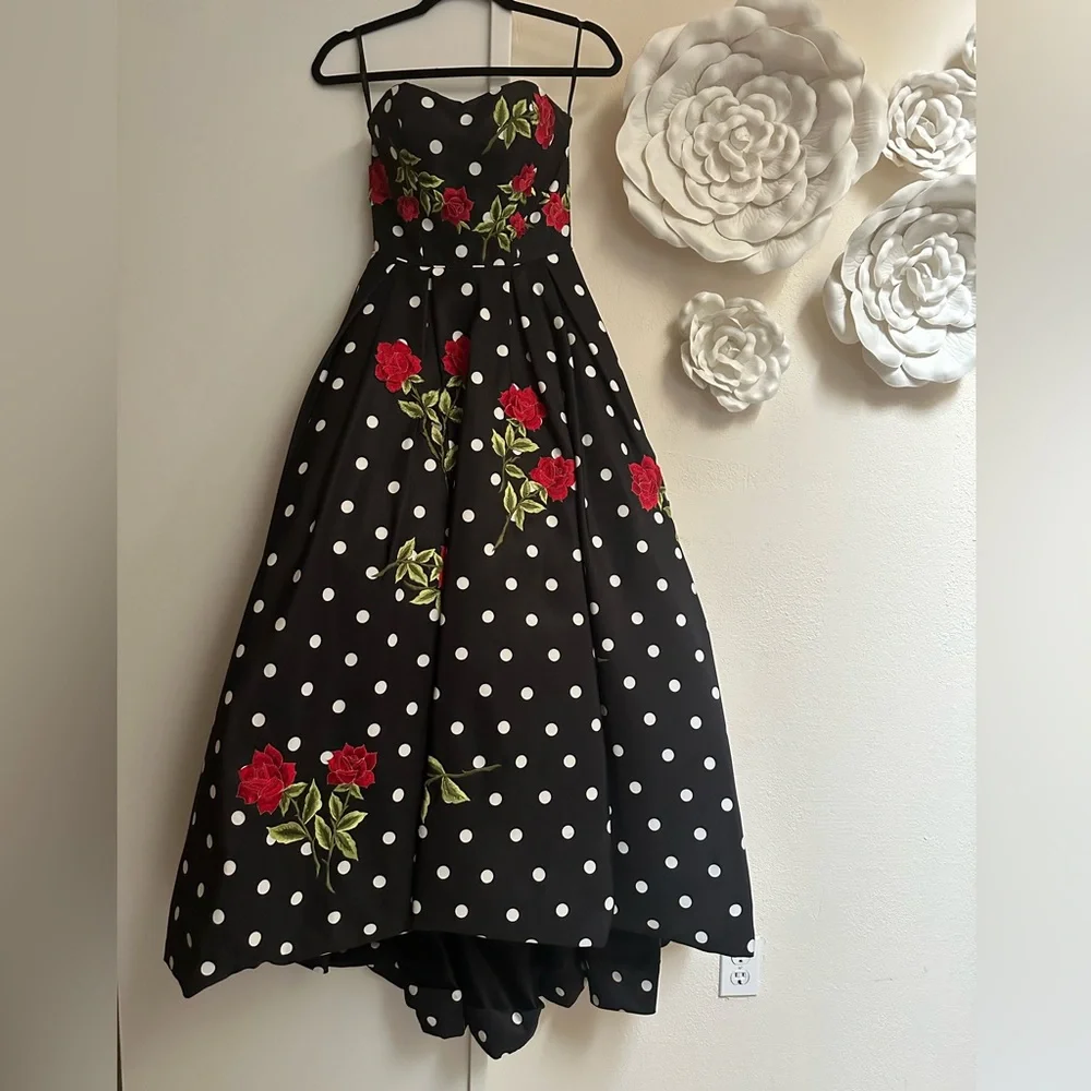 Sherri Hill Size 0 Rose Polka Dot High-Low Prom Gown – Fun, Flirty🌹✨ - Picture 5 of 7